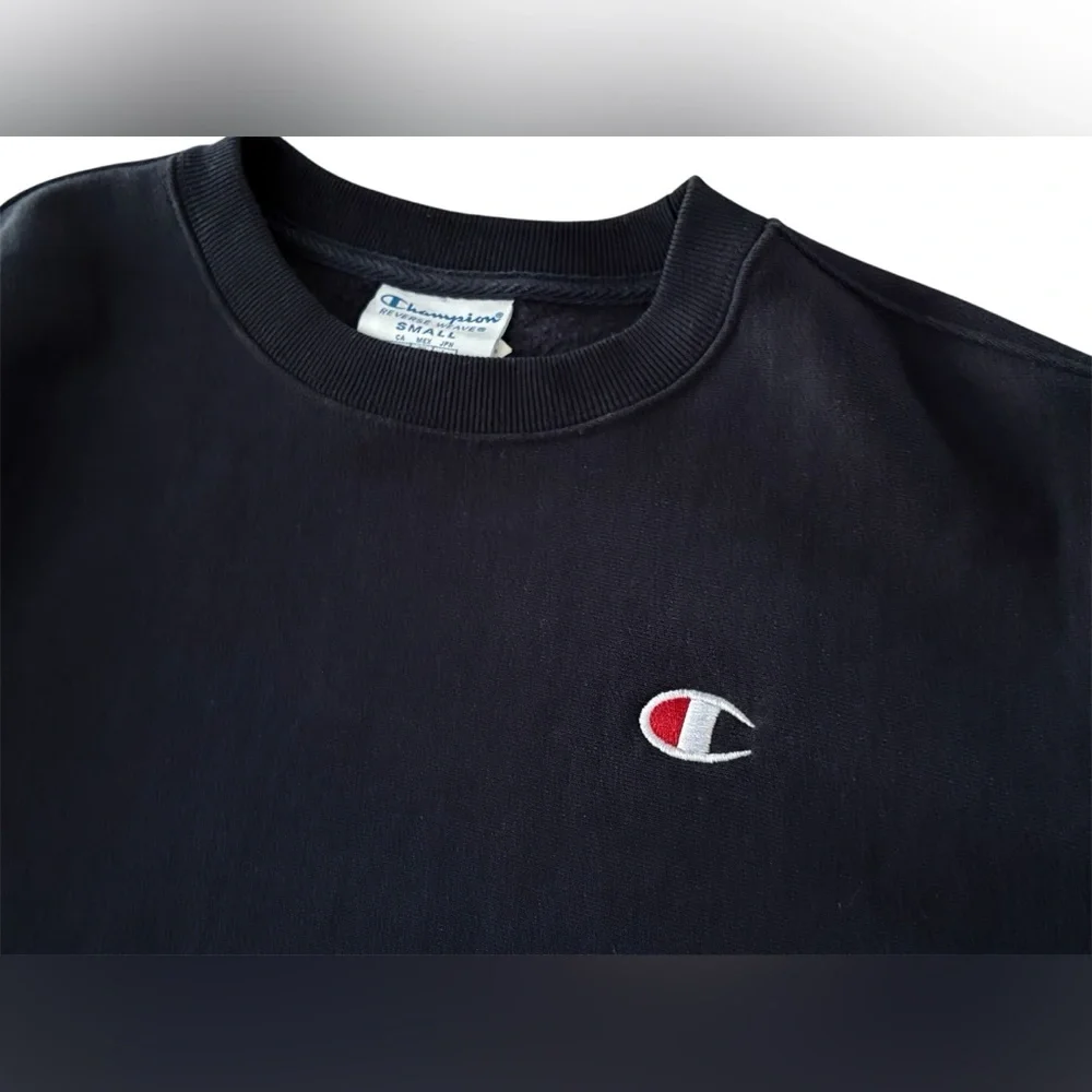 New Champion women's logo cropped long sleeves sweatshirt blue S/M 84% cotton - Picture 5 of 6